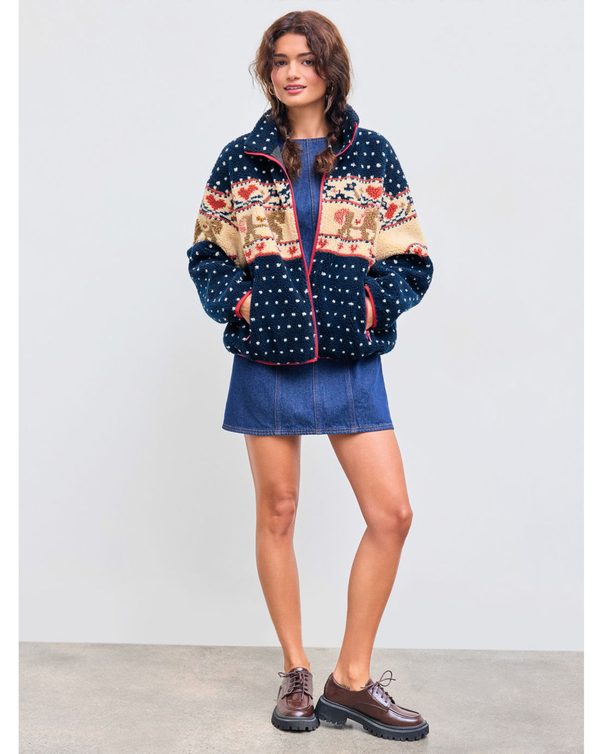 Fleece Collar Graphic Jacket